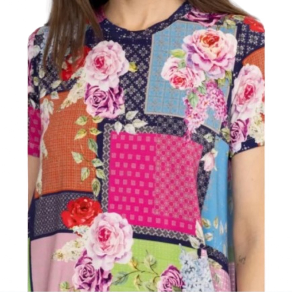NWT Johnny Was Rose Patch Top Tee Multi Color Stretch JANIE Crewneck A-Line XXS - Picture 4 of 6